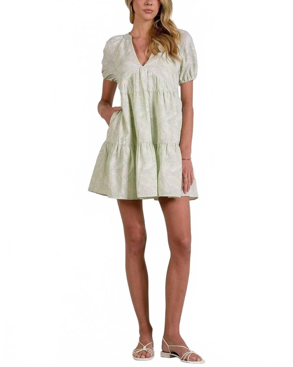 NEW ELAN v-neck mini dress in green/white